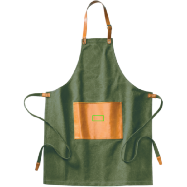 Delantal personalizado VINGA Asado de lona lavada - Hogar - Regalo Promocional Personalizado - Tecnica Etiqueta PU Baltimore verde - Zona bolsillo