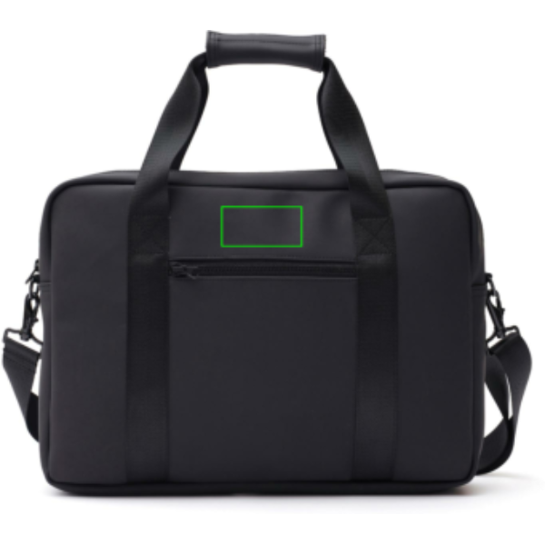 Bolsa para portátil personalizada VINGA Baltimore con banda para carrito - Regalos Premium - Regalo Promocional Personalizado - Tecnica Etiqueta PU Baltimore negra - Zona parte frontal/alta del artículo