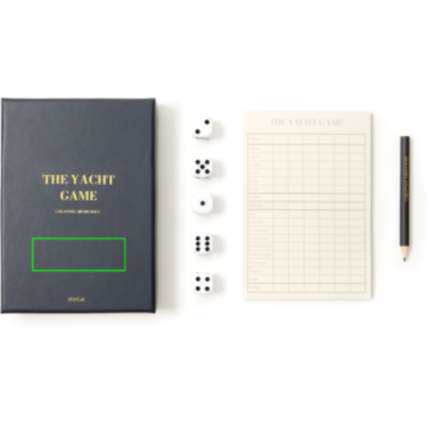 Juego de cinco dados personalizado VINGA The Yacht en caja elegante - Regalos Premium - Regalo Promocional Personalizado - Tecnica Estampado en caliente - Zona caja