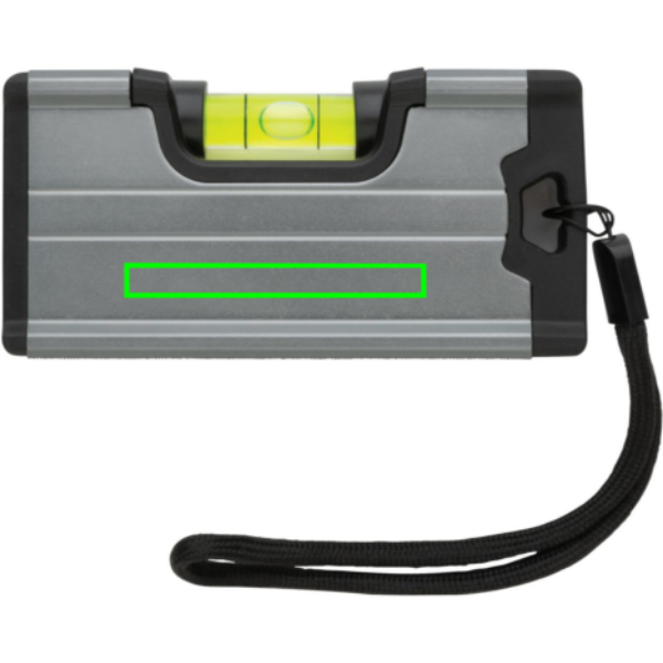 Regla nivel de bolsillo personalizada con imán de 10cm - Reglas y cutter - Regalo Promocional Personalizado - Tecnica Tampografía - Zona parte frontal del artículo