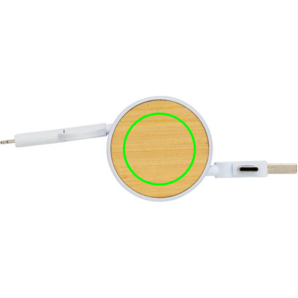Cable retractil personalizado Ontario 6 en 1 de plástico reciclado RCS - Tecnología - Regalo Promocional Personalizado - Tecnica Grabado CO2 - Zona parte superior