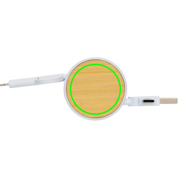 Cable retractil personalizado Ontario 6 en 1 de plástico reciclado RCS - Tecnología - Regalo Promocional Personalizado - Tecnica Gota de resina - Zona parte superior