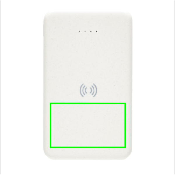Powerbank inalámbrico 5W plástico RCS reciclado 5.000 mAh - Tecnología - Regalo Promocional Personalizado - Tecnica Marcaje digital - Zona parte frontal y baja del artículo
