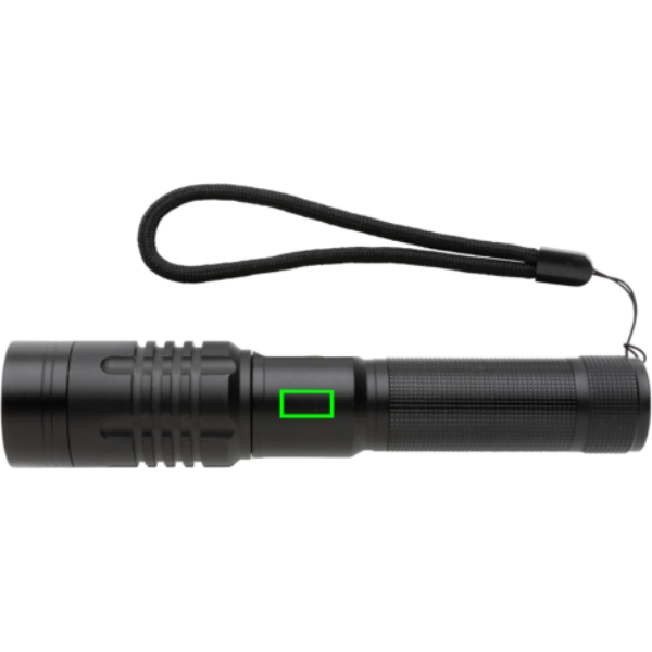 Linterna recargable personalizada Gear X USB de aleación - Linternas personalizadas - Regalo Promocional Personalizado - Tecnica Tampografía - Zona parte frontal del artículo