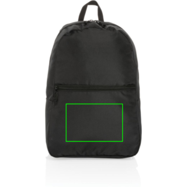 Mochila RPET básica Impact AWARE™ - Mochilas personalizadas - Mochilas corporativas personalizadas - Tecnica Transferencia digital - Zona parte frontal y baja del artículo