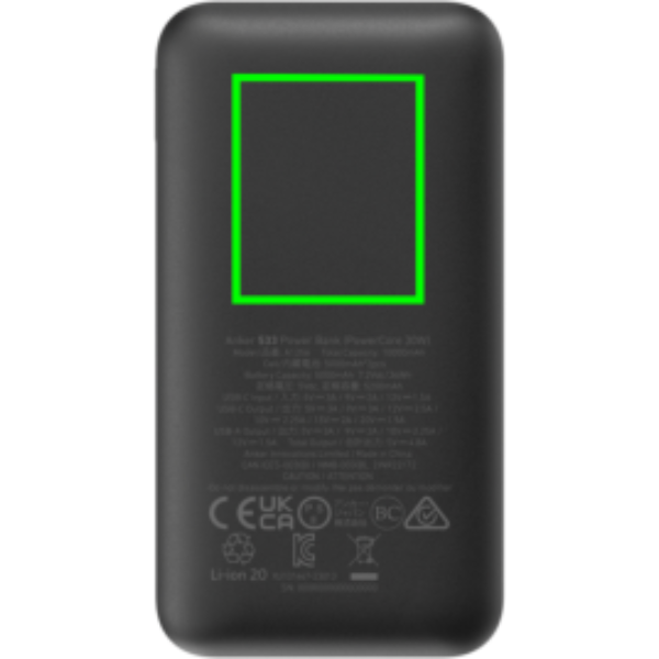 parte trasera y alta del artículo