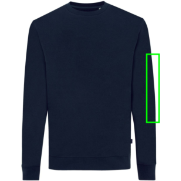 Suéter personalizado Zion Iqoniq de algodón reciclado cuello redondo - Sudaderas personalizadas - Regalo Promocional Personalizado - Tecnica Transferencia digital - Zona manga izquierda