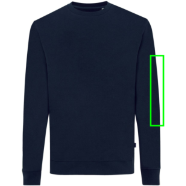 Suéter personalizado Zion Iqoniq de algodón reciclado cuello redondo - Sudaderas personalizadas - Regalo Promocional Personalizado - Tecnica Serigrafía textil - Zona manga izquierda