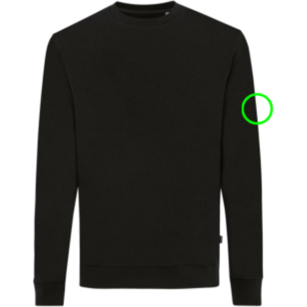 Suéter personalizado Zion Iqoniq de algodón reciclado cuello redondo - Sudaderas personalizadas - Regalo Promocional Personalizado - Tecnica Bordado - Zona manga izquierda