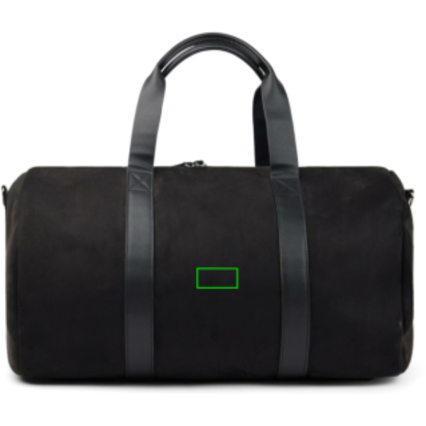 Bolsa fin de semana personalizada VINGA Marlow de poliéster reciclado RCS - Regalos Premium - Regalo Promocional Personalizado - Tecnica Etiqueta PU Brendon - Zona parte trasera