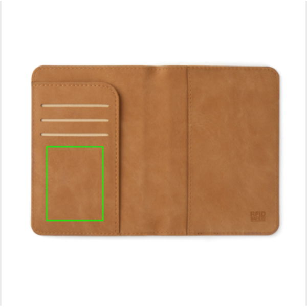 Funda pasaporte VINGA Bosler RCS RFID - Viaje - Mochilas corporativas personalizadas - Tecnica Grabado CO2 - Zona Interior izquierdo