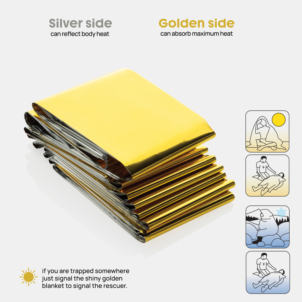 Picture of Solra emergency blanket in RCS recycled RPET pouch