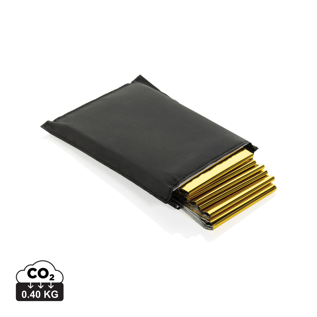 Picture of Solra emergency blanket in RCS recycled RPET pouch