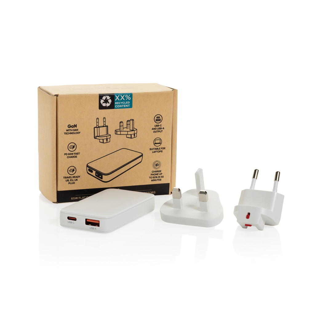 Cargador plano Fluxo RCS 65W GaN y conectores universales
