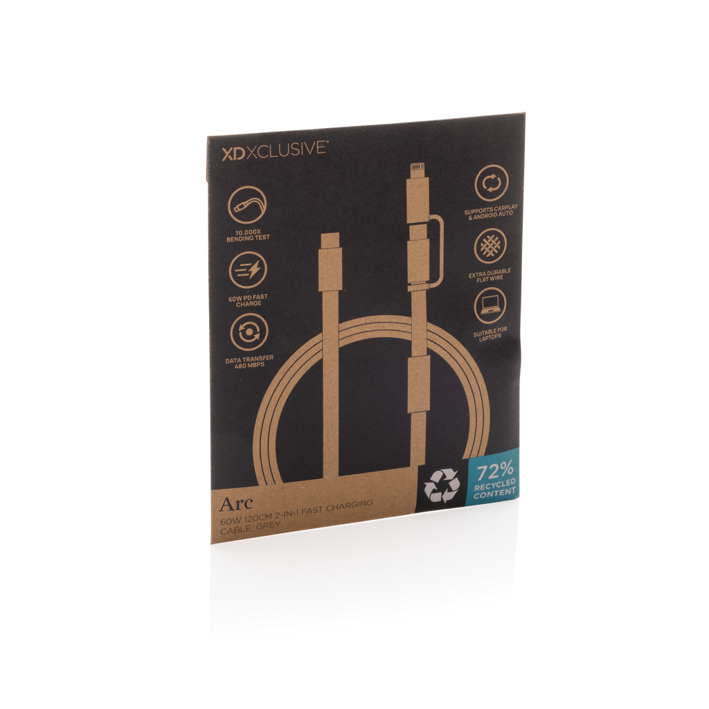 gris Cable de carga rápida 2 en 1 Arc RCS de 60W y 120 cm