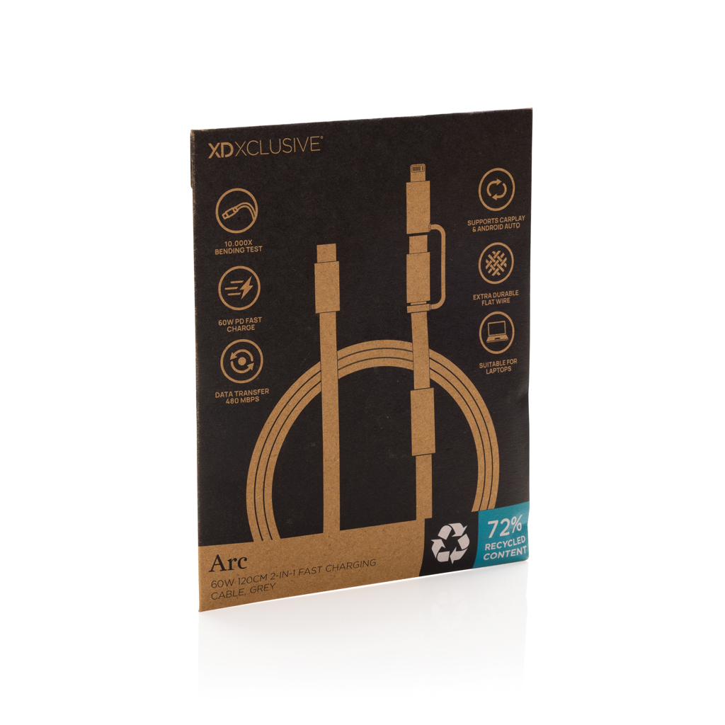 gris Cable de carga rápida 2 en 1 Arc RCS de 60W y 120 cm