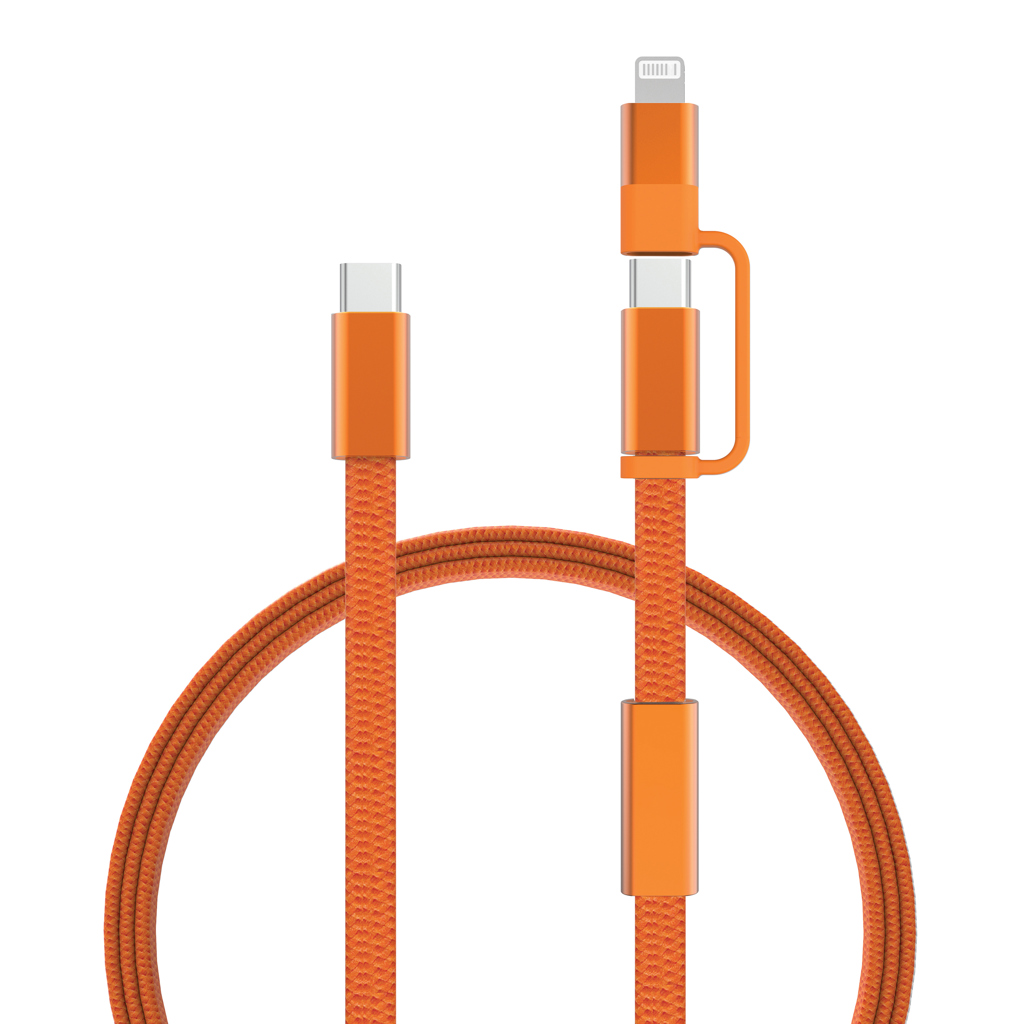 naranja Cable de carga rápida 2 en 1 Arc RCS de 60W y 120 cm