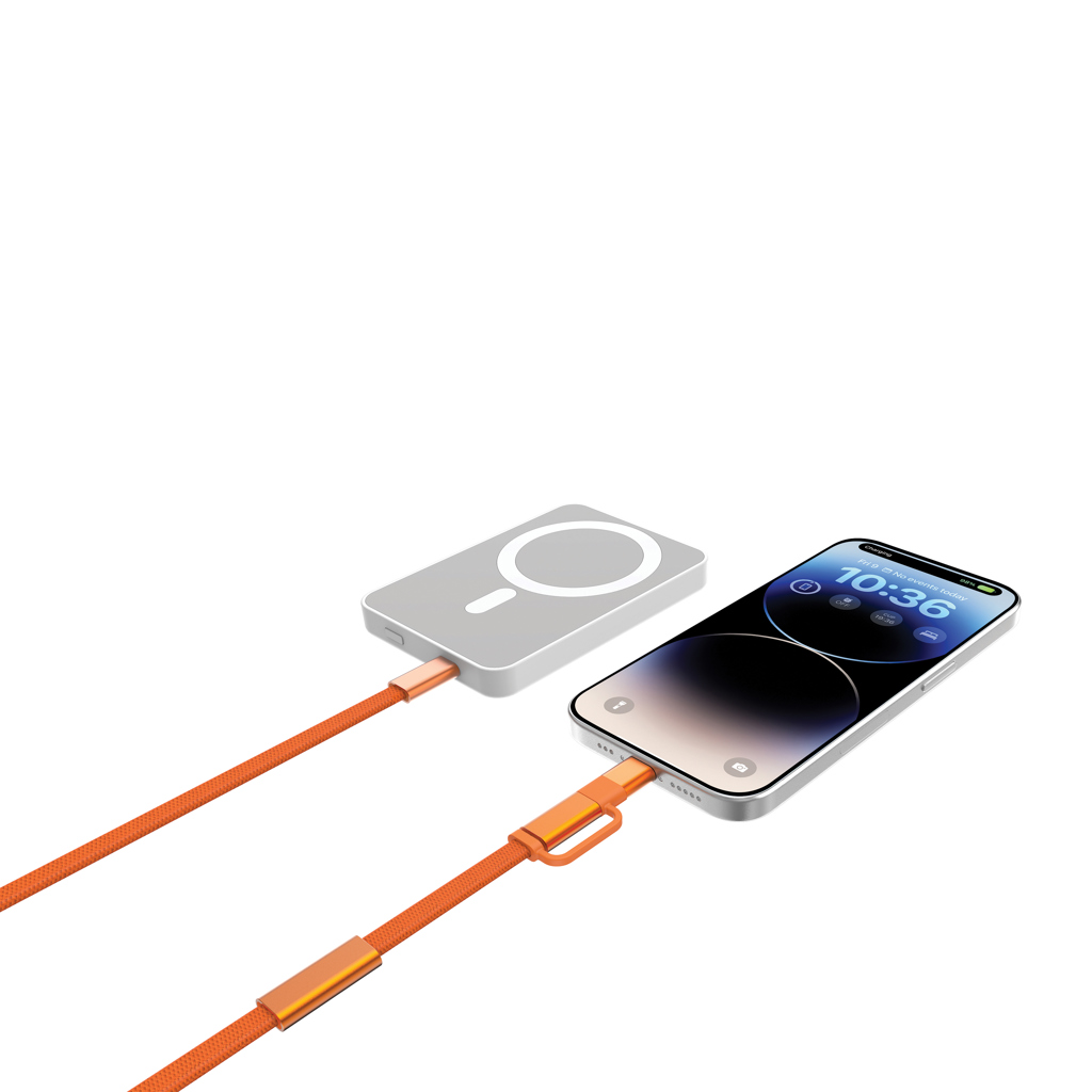 naranja Cable de carga rápida 2 en 1 Arc RCS de 60W y 120 cm