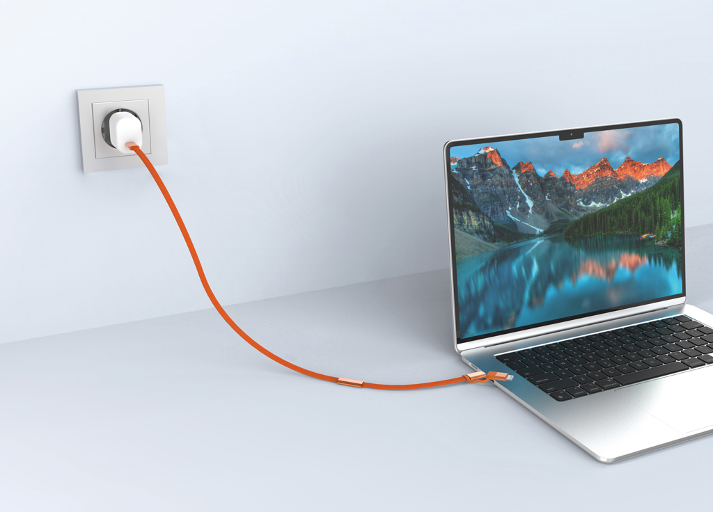naranja Cable de carga rápida 2 en 1 Arc RCS de 60W y 120 cm
