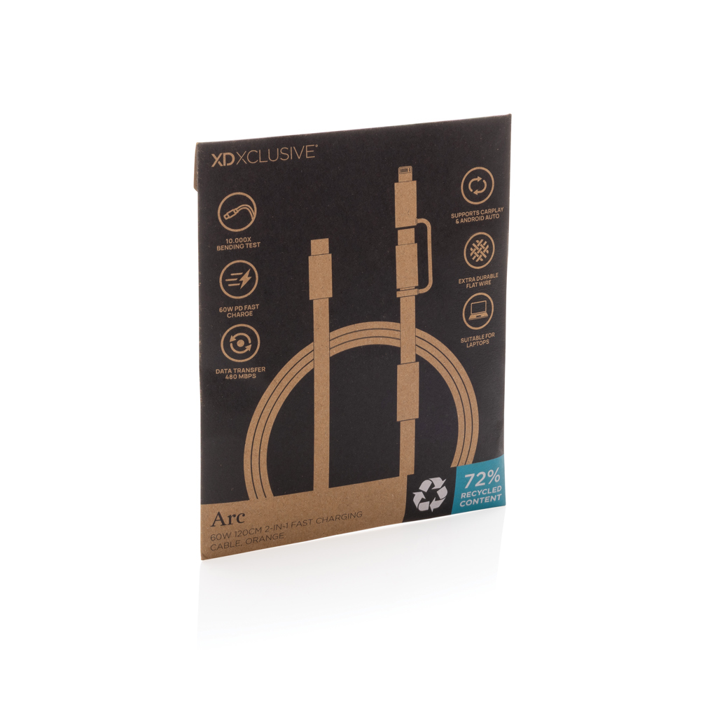 naranja Cable de carga rápida 2 en 1 Arc RCS de 60W y 120 cm