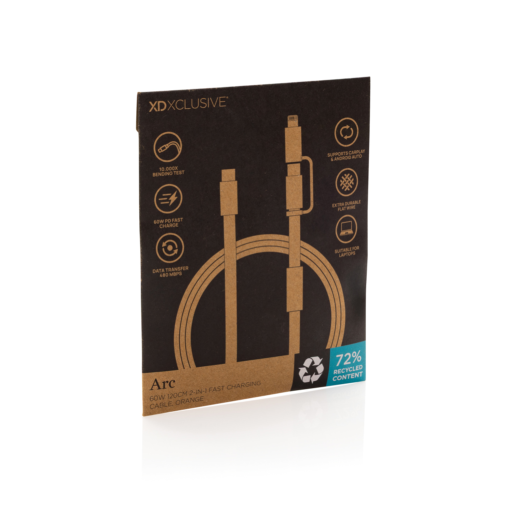 naranja Cable de carga rápida 2 en 1 Arc RCS de 60W y 120 cm