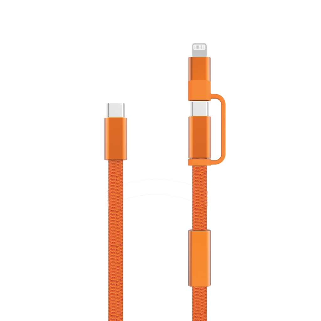 naranja Cable de carga rápida 2 en 1 Arc RCS de 60W y 120 cm