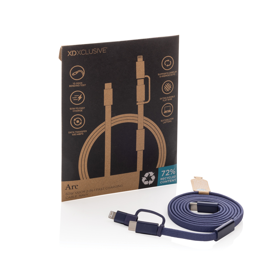 azul Cable de carga rápida 2 en 1 Arc RCS de 60W y 120 cm