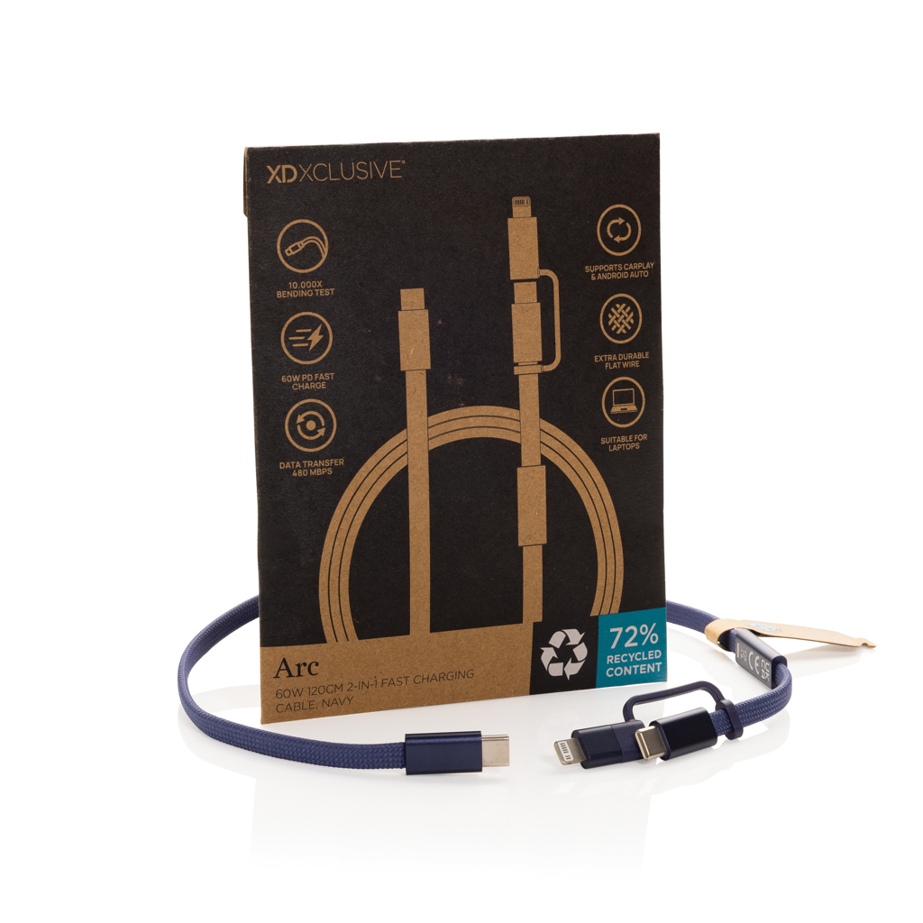 azul Cable de carga rápida 2 en 1 Arc RCS de 60W y 120 cm