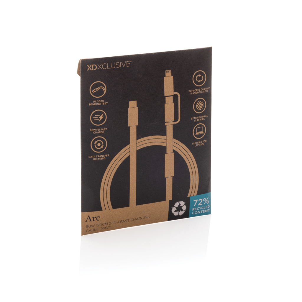 azul Cable de carga rápida 2 en 1 Arc RCS de 60W y 120 cm