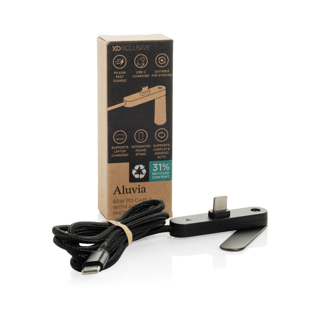 Cable Aluvia RCS 65W PD con soporte ajustable para teléfono