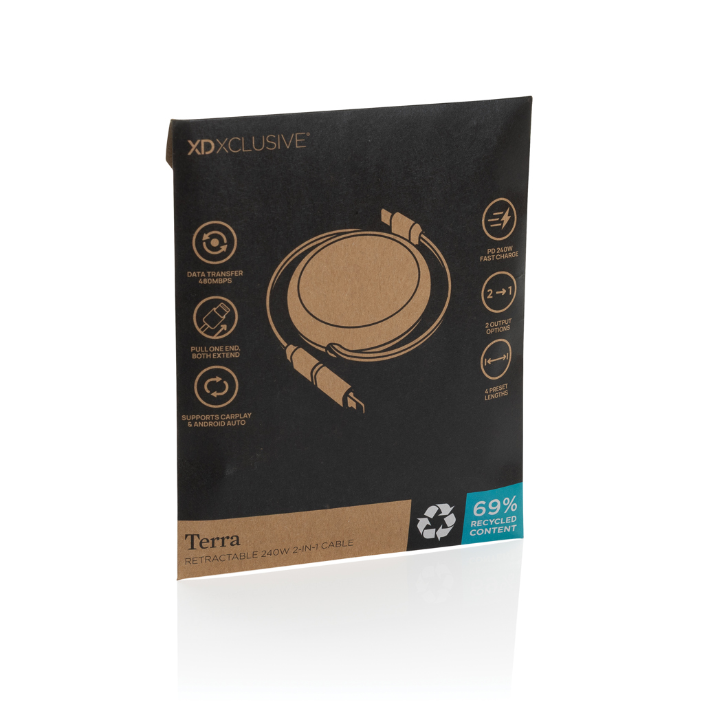 Picture of Terra RCS recycled aluminium retractable 240W 2-in-1 cable