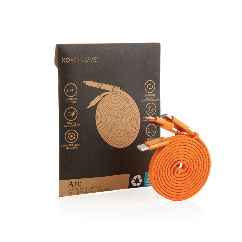 Cable magnético Arc 60W ultrafino 2 en 1 reciclado RCS
