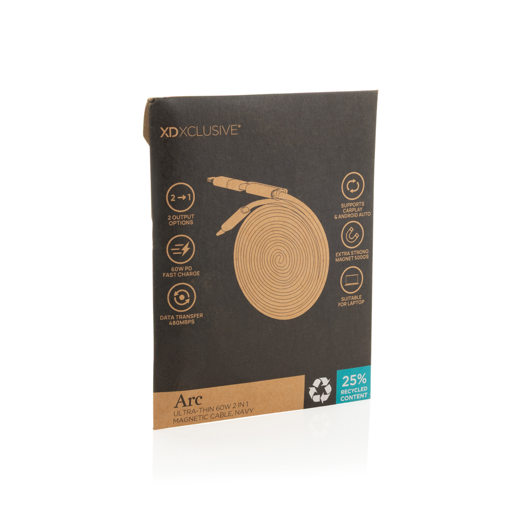 Cable magnético Arc 60W ultrafino 2 en 1 reciclado RCS