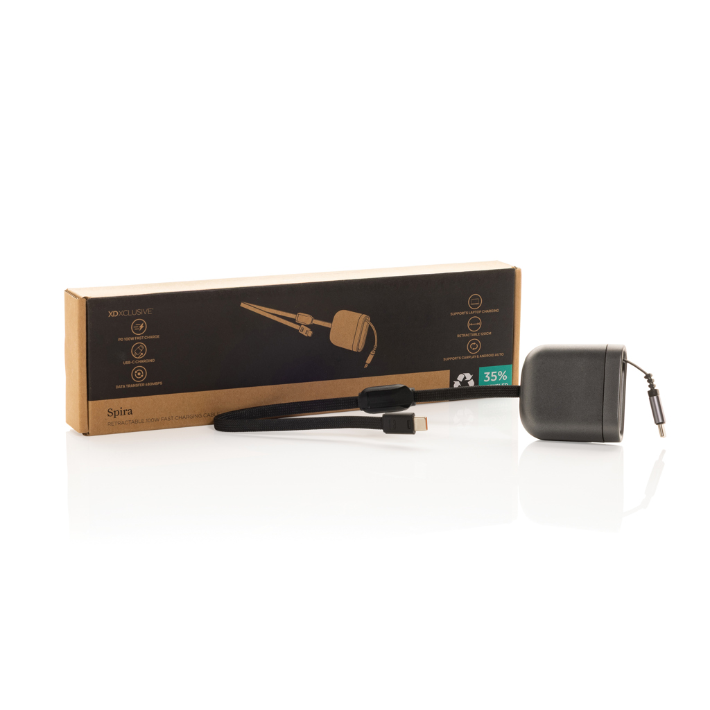 Cable de carga rápida 100W retráctil reciclado Spira RCS