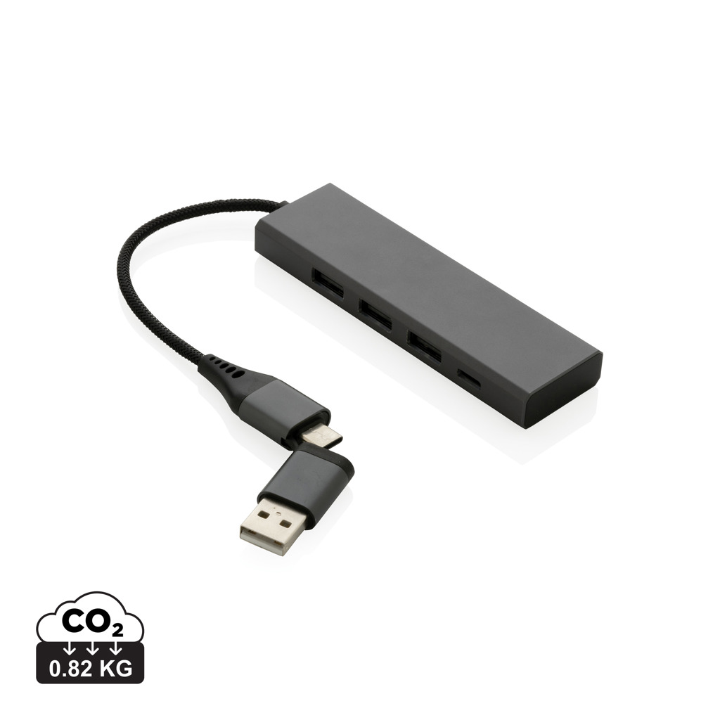 Hub Terra de aluminio reciclado RCS con 3 puertos USB