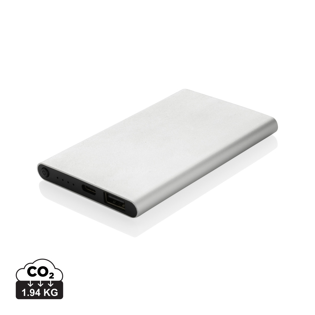 RCS genanvendt plast/aluminium 4000 mAh powerbank med type C, sølv