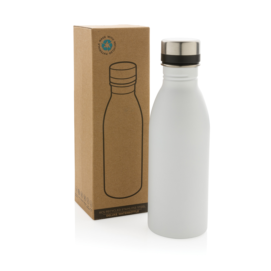 blanco Botella de agua de lujo de acero inoxidable reciclado RCS
