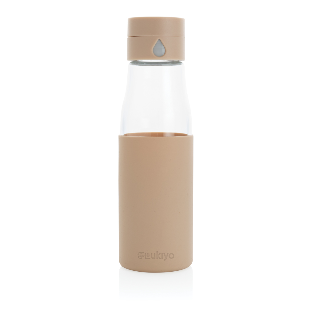 Picture of Ukiyo glass hydration tracking bottle with sleeve