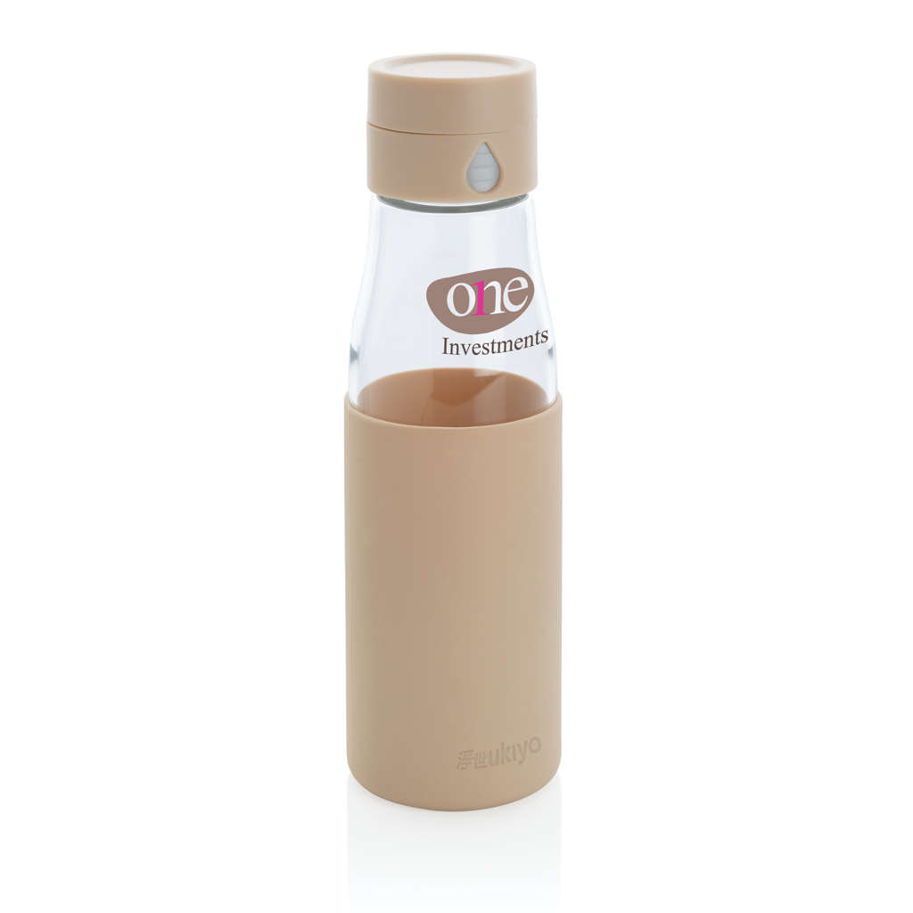 Picture of Ukiyo glass hydration tracking bottle with sleeve