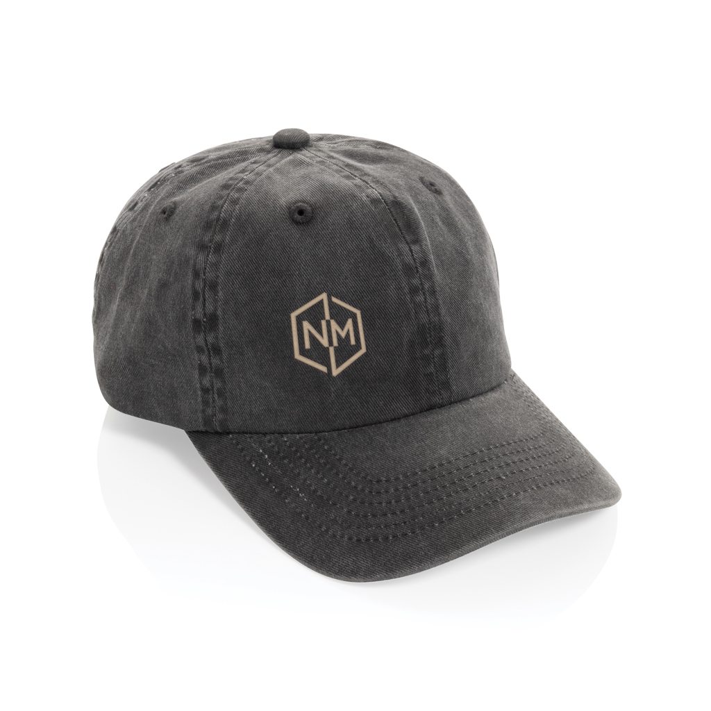 BEAU AWARE™ Washed 6 panel 270gsm cotton twill cap — ukázka potisku 1