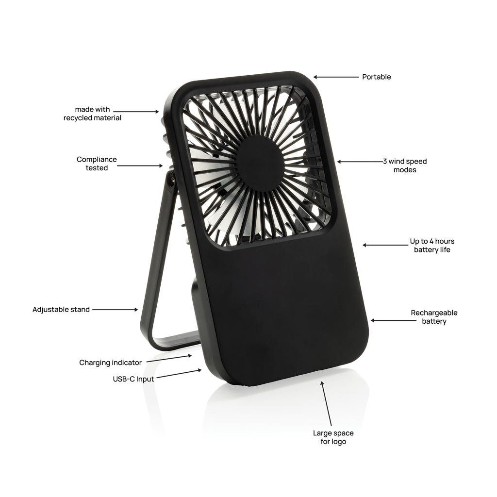 Picture of Aervina RCS recycled plastic re-chargeable desk fan
