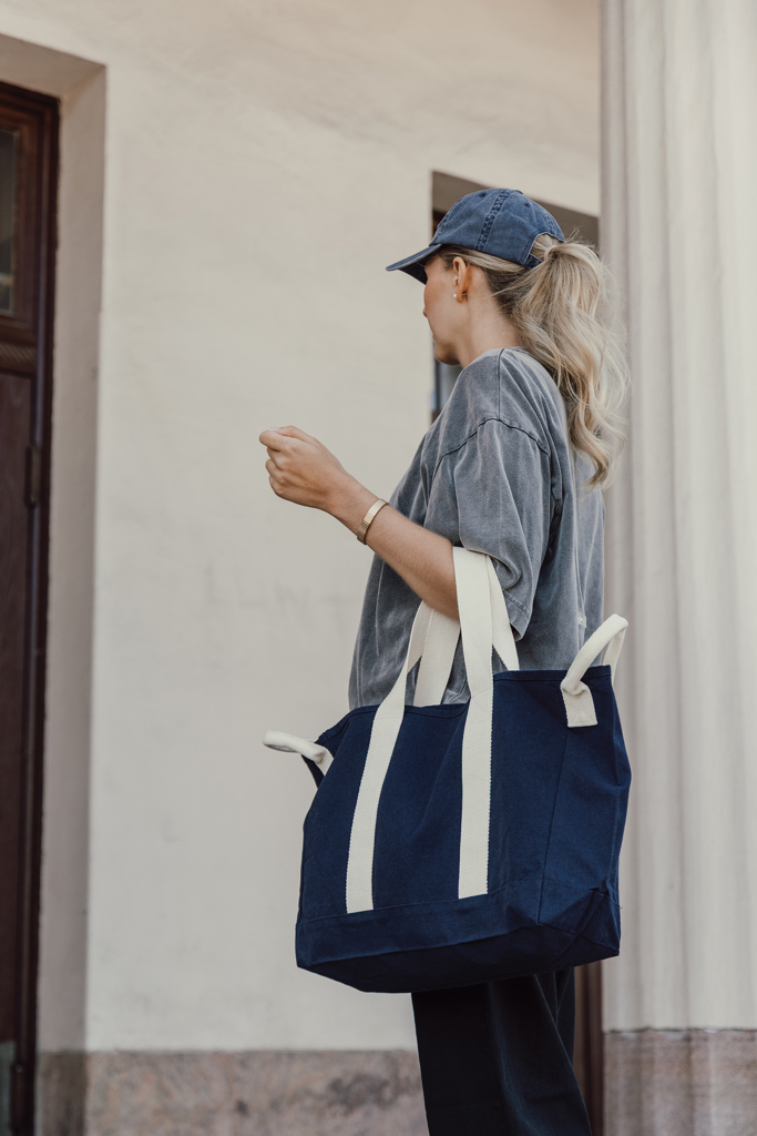 azul marino Bolsa playa BEAU AWARE™ lona reciclada 400 g/m² asa lateral