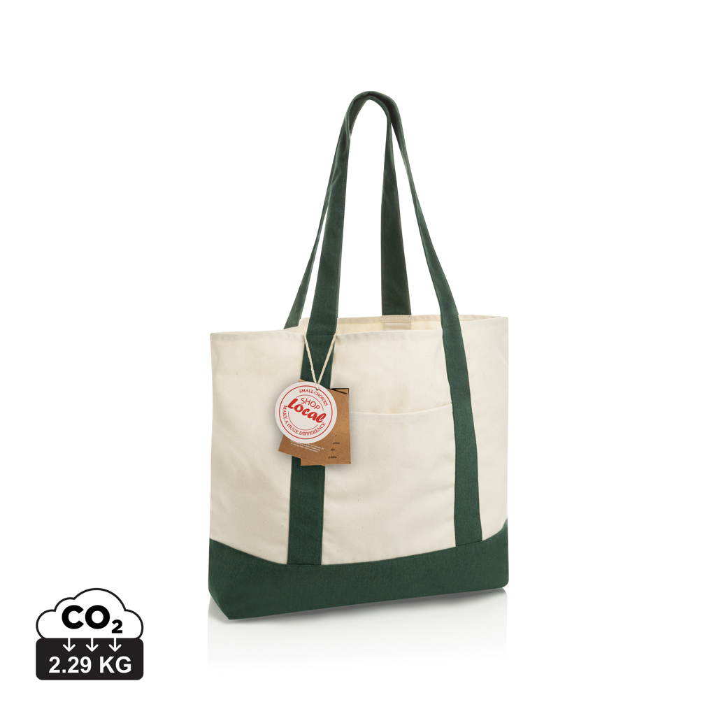 SHOP LOCAL AWARE perdirbtos medvilnės pirkinių maišelis, 350 g/m² — Žalia