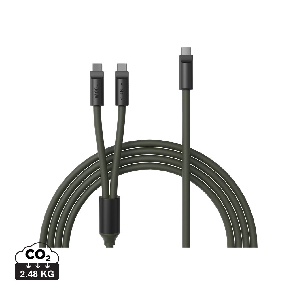 VINGA Baltimore silicone multi charging cable (C+2C) — Žalia